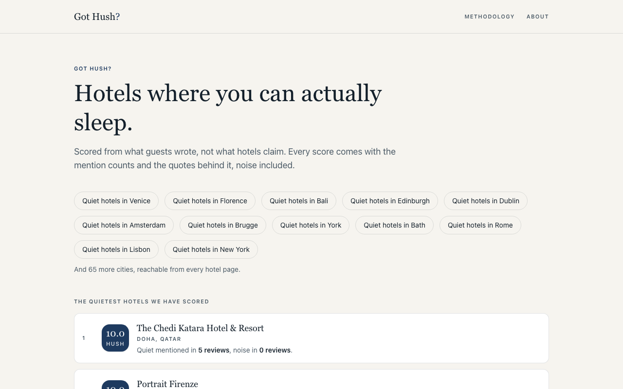 Got Hush? homepage